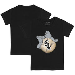Chicago White Sox Tiny Turnip Youth Baseball Bow T-Shirt - Black T-shirts