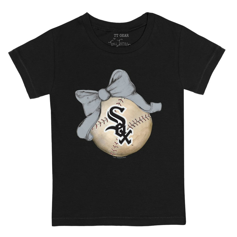 Chicago White Sox Tiny Turnip Youth Baseball Bow T-Shirt - Black T-shirts
