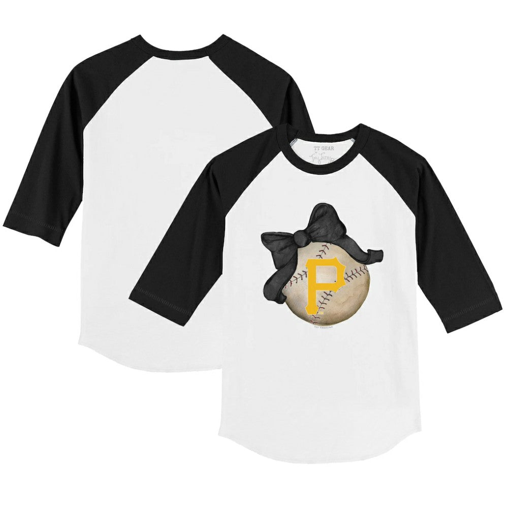 Pittsburgh Pirates Tiny Turnip Youth Baseball Bow 3/4-Sleeve Raglan T-Shirt - White/Black T-shirts