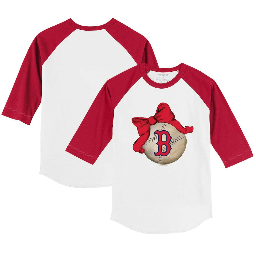 Boston Red Sox Tiny Turnip Youth Baseball Bow 3/4-Sleeve Raglan T-Shirt - White/Red T-shirts