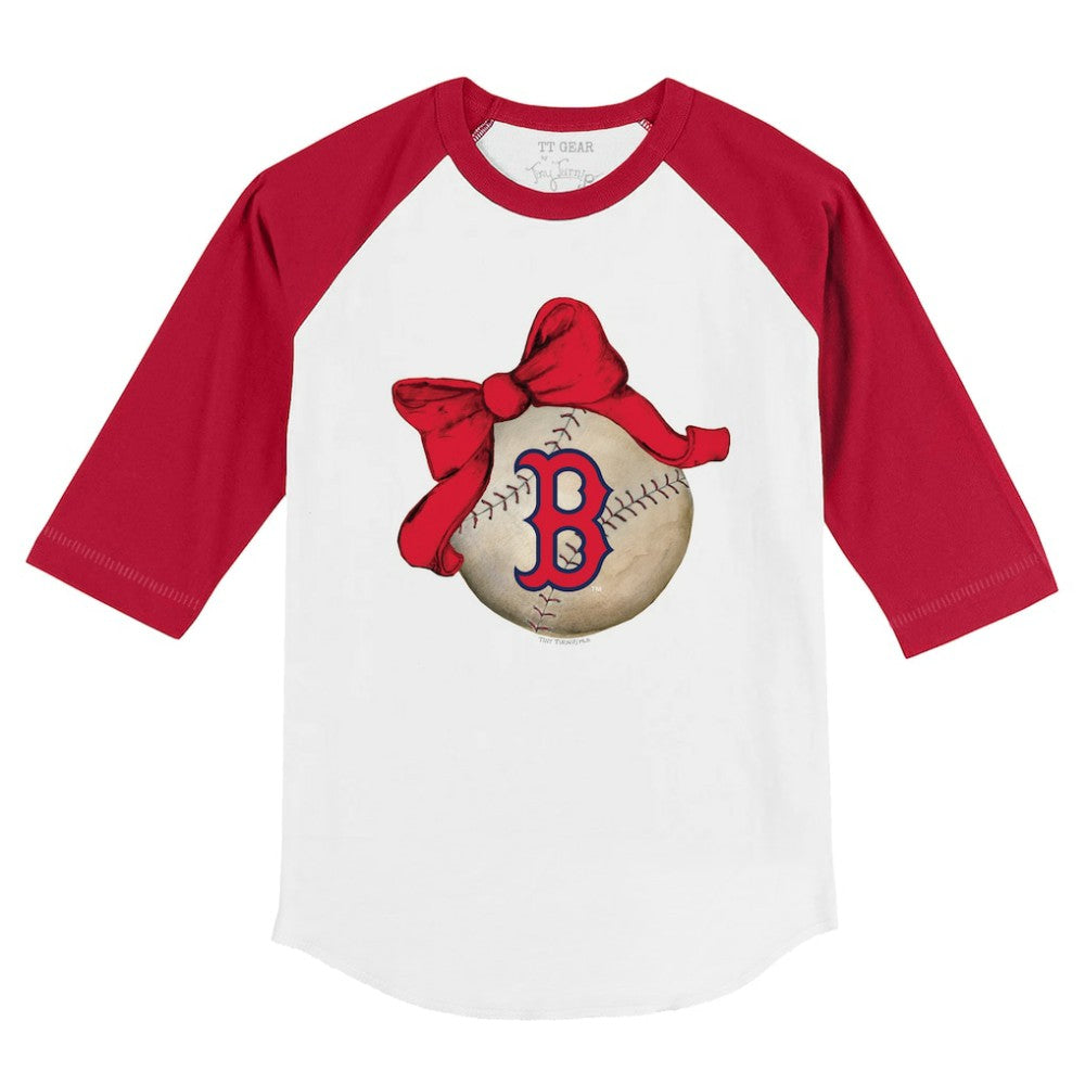 Boston Red Sox Tiny Turnip Youth Baseball Bow 3/4-Sleeve Raglan T-Shirt - White/Red T-shirts
