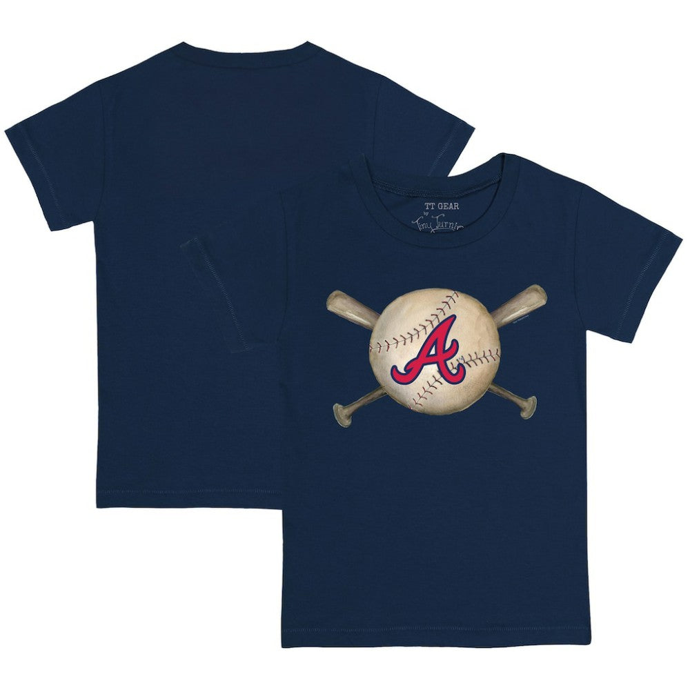 Atlanta Braves Tiny Turnip Youth Baseball Cross Bats T-Shirt - Navy T-shirts