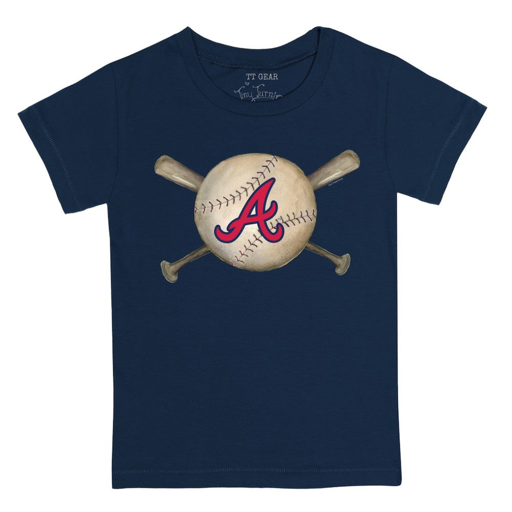 Atlanta Braves Tiny Turnip Youth Baseball Cross Bats T-Shirt - Navy T-shirts