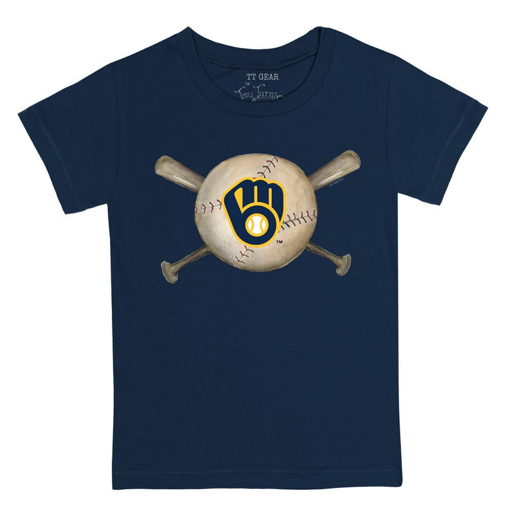 Milwaukee Brewers Tiny Turnip Youth Baseball Cross Bats T-Shirt - Navy T-shirts