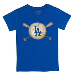 Los Angeles Dodgers Tiny Turnip Youth Baseball Cross Bats T-Shirt - Royal T-shirts
