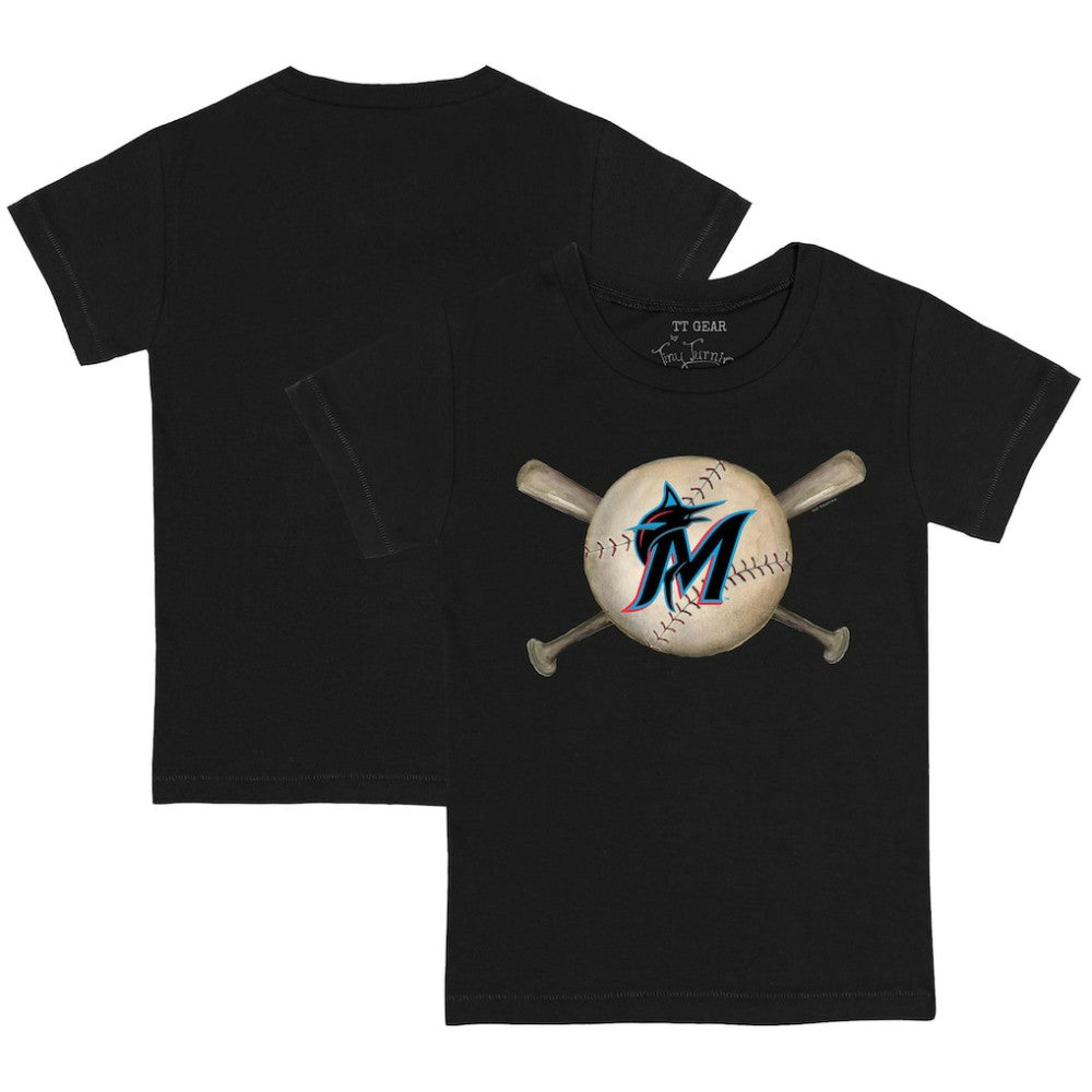 Miami Marlins Tiny Turnip Youth Baseball Cross Bats T-Shirt - Black T-shirts
