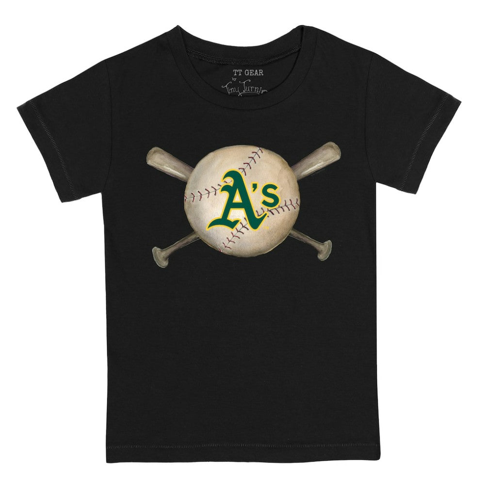 Athletics Tiny Turnip Youth Baseball Cross Bats T-Shirt - Black T-shirts
