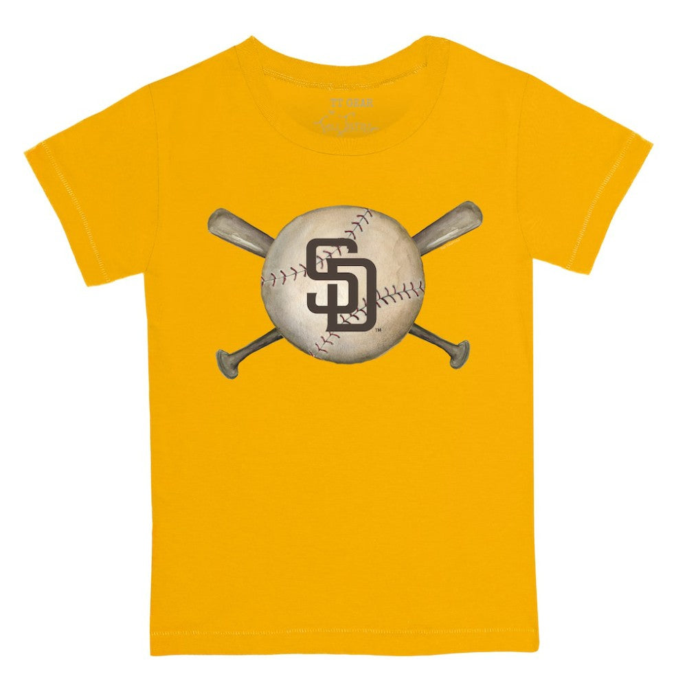 San Diego Padres Tiny Turnip Youth Baseball Cross Bats T-Shirt - Gold T-shirts