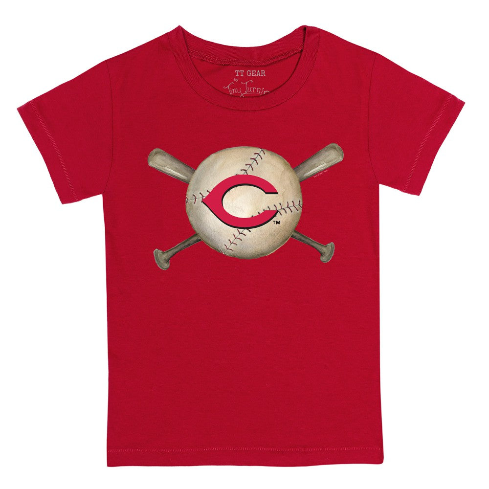Cincinnati Reds Tiny Turnip Youth Baseball Cross Bats T-Shirt - Red T-shirts