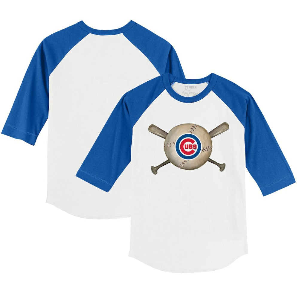 Chicago Cubs Tiny Turnip Youth Baseball Cross Bats 3/4-Sleeve Raglan T-Shirt - White/Royal T-shirts