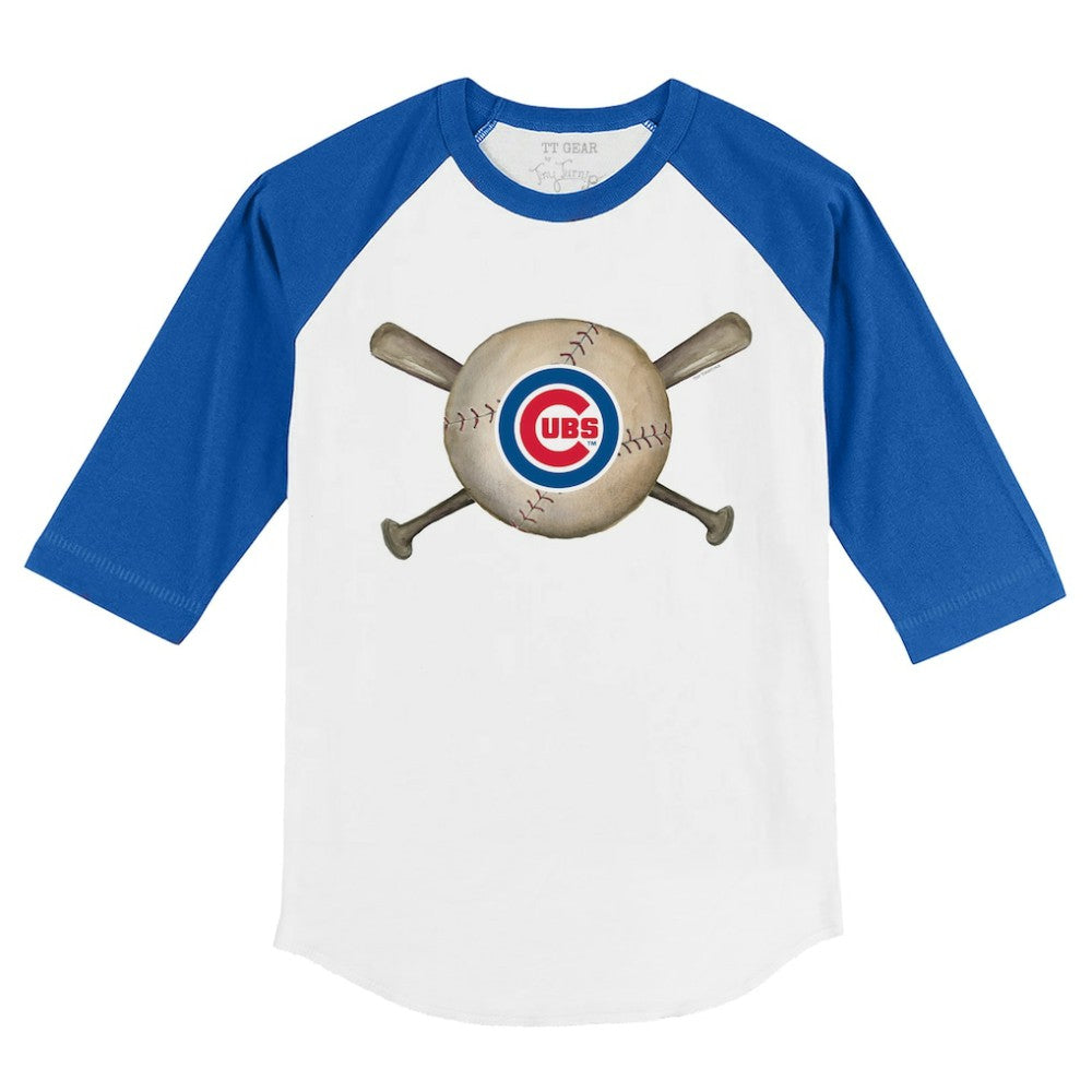 Chicago Cubs Tiny Turnip Youth Baseball Cross Bats 3/4-Sleeve Raglan T-Shirt - White/Royal T-shirts