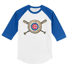 Chicago Cubs Tiny Turnip Youth Baseball Cross Bats 3/4-Sleeve Raglan T-Shirt - White/Royal T-shirts