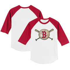 Boston Red Sox Tiny Turnip Youth Baseball Cross Bats 3/4-Sleeve Raglan T-Shirt - White/Red T-shirts