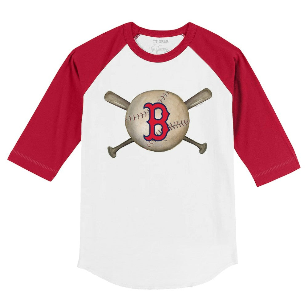 Boston Red Sox Tiny Turnip Youth Baseball Cross Bats 3/4-Sleeve Raglan T-Shirt - White/Red T-shirts