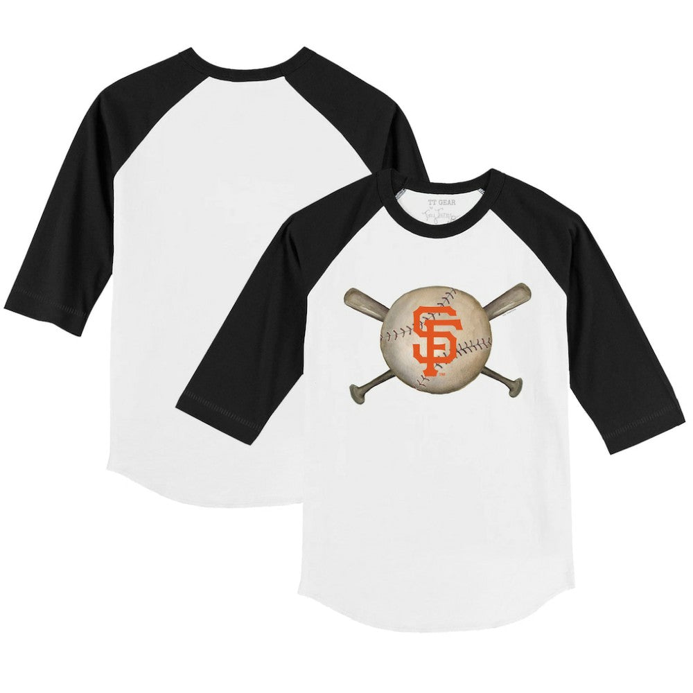 San Francisco Giants Tiny Turnip Youth Baseball Cross Bats 3/4-Sleeve Raglan T-Shirt - White/Black T-shirts