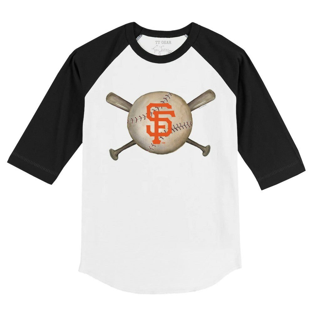 San Francisco Giants Tiny Turnip Youth Baseball Cross Bats 3/4-Sleeve Raglan T-Shirt - White/Black T-shirts