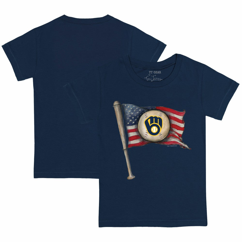 Milwaukee Brewers Tiny Turnip Youth Baseball Flag T-Shirt - Navy T-shirts