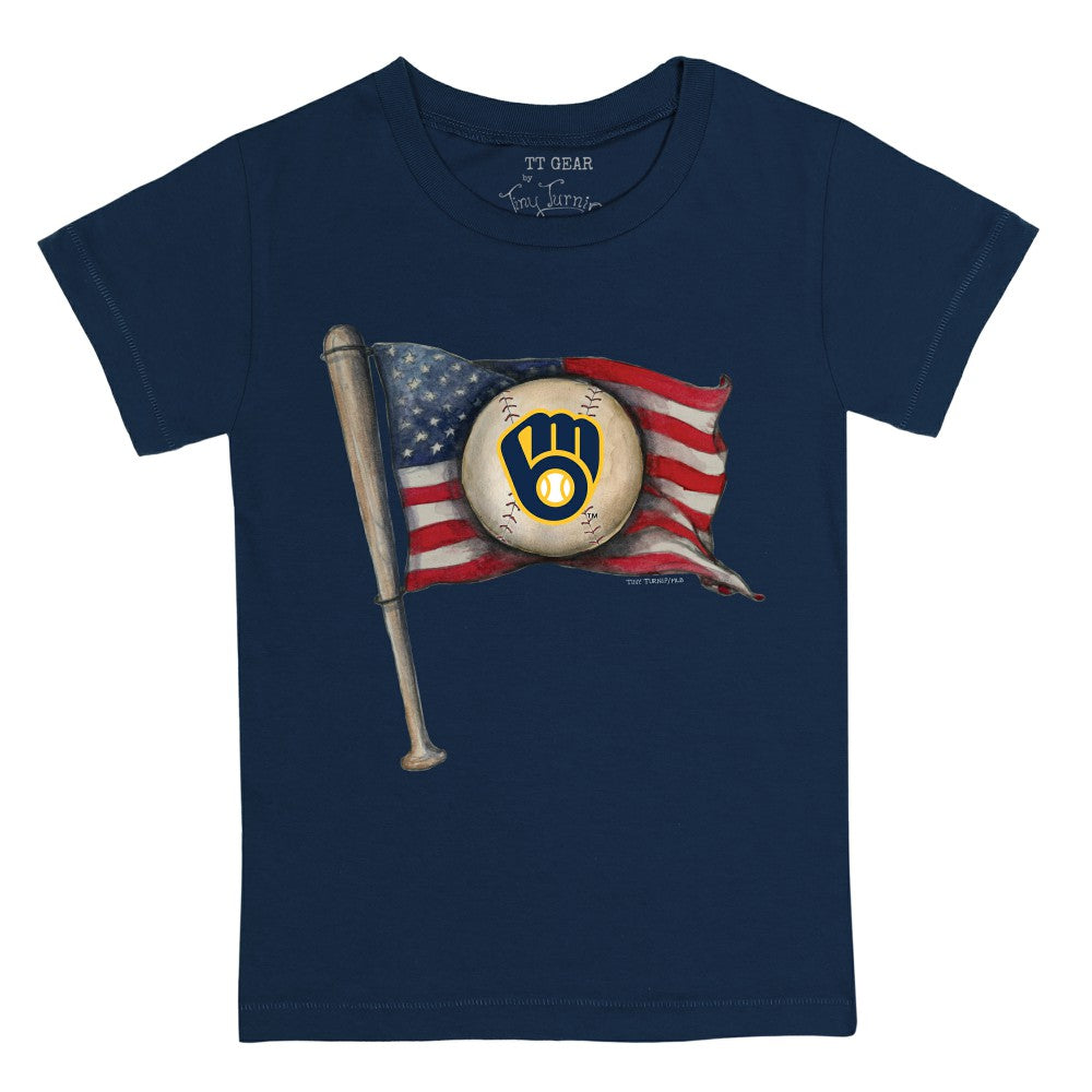 Milwaukee Brewers Tiny Turnip Youth Baseball Flag T-Shirt - Navy T-shirts