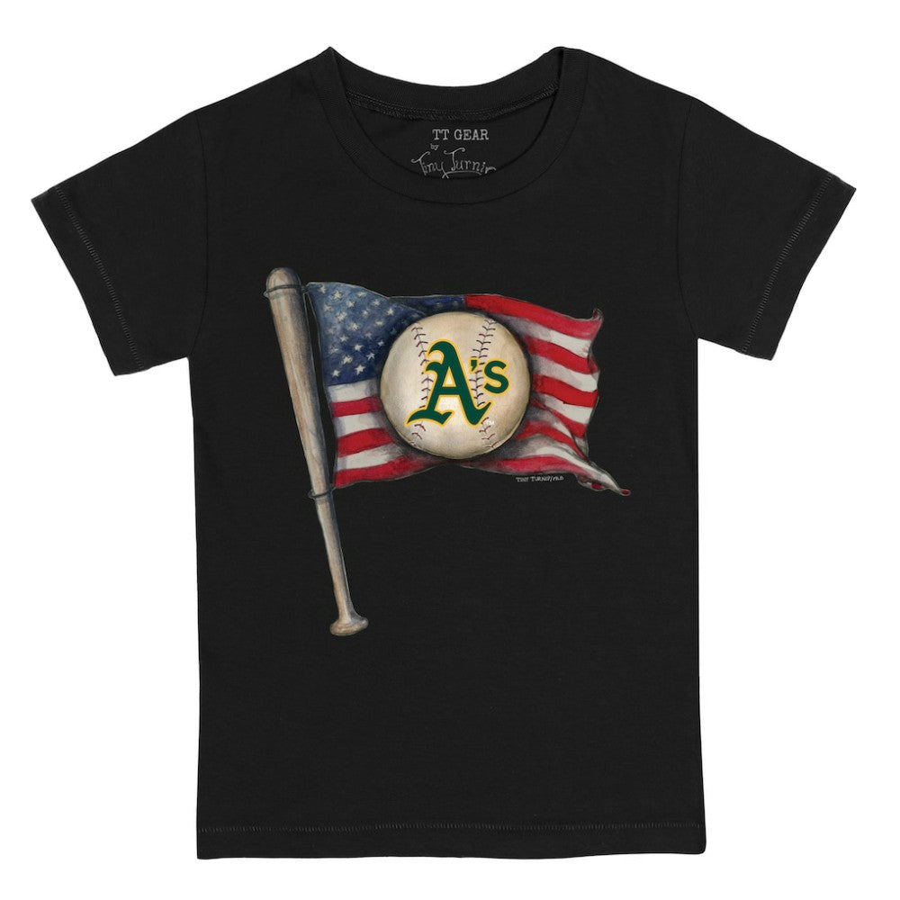 Athletics Tiny Turnip Youth Baseball Flag T-Shirt - Black T-shirts