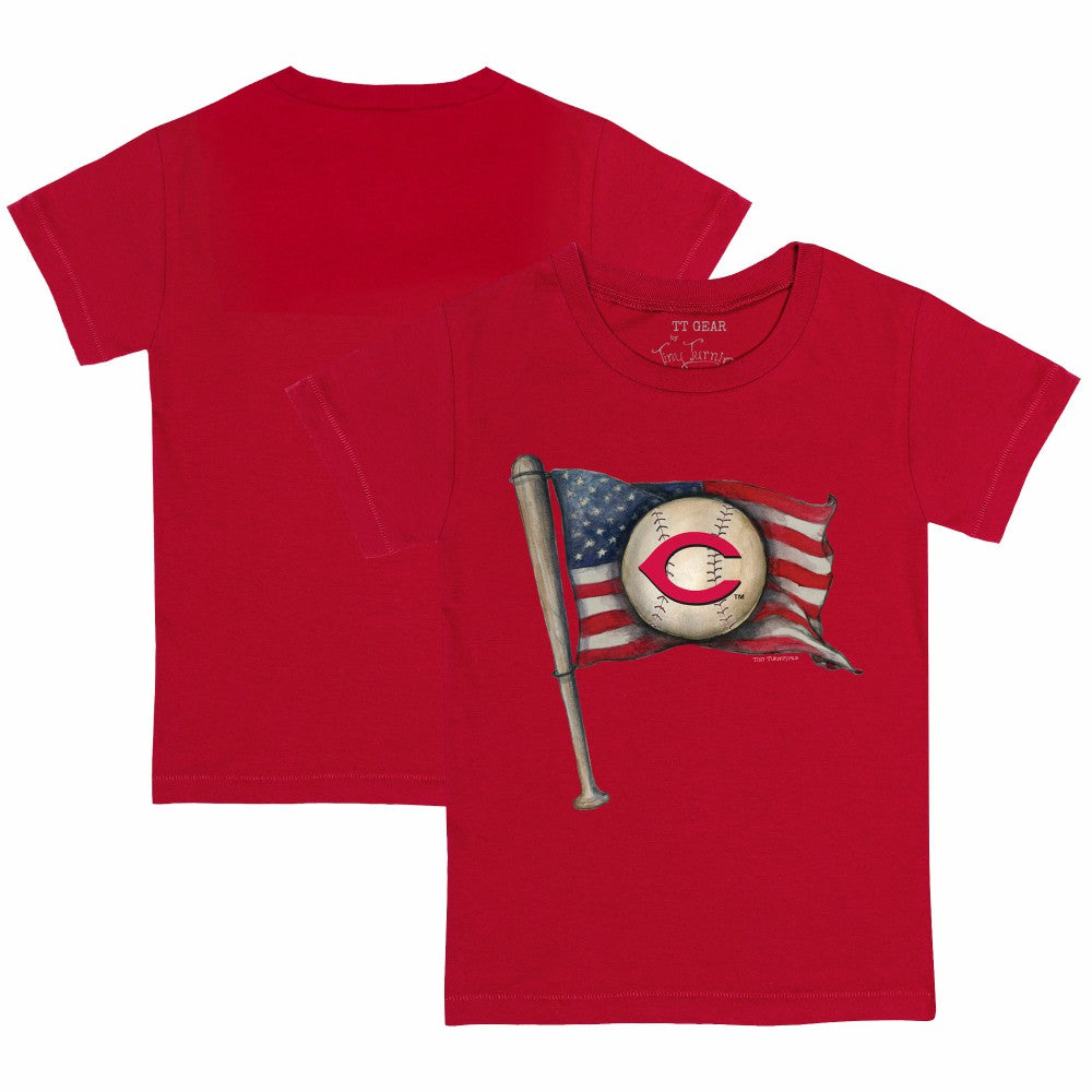 Cincinnati Reds Tiny Turnip Youth Baseball Flag T-Shirt - Red T-shirts