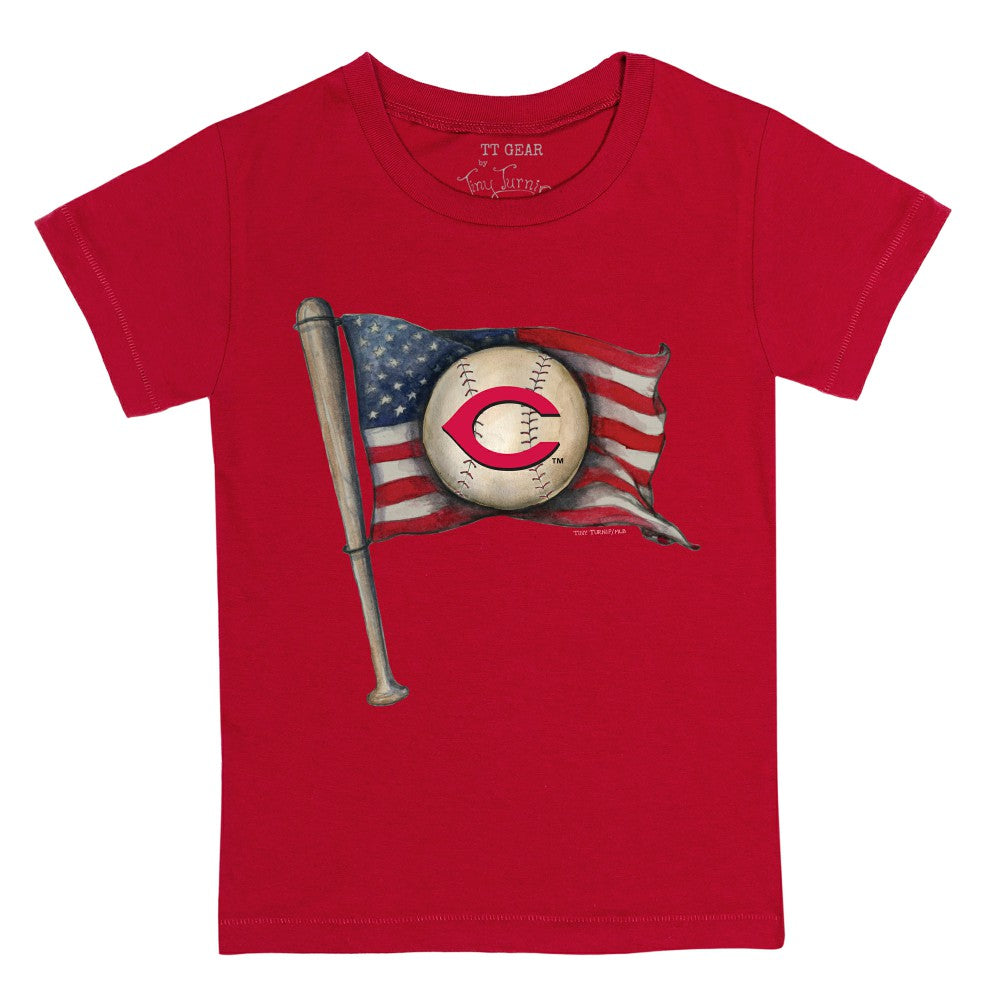 Cincinnati Reds Tiny Turnip Youth Baseball Flag T-Shirt - Red T-shirts