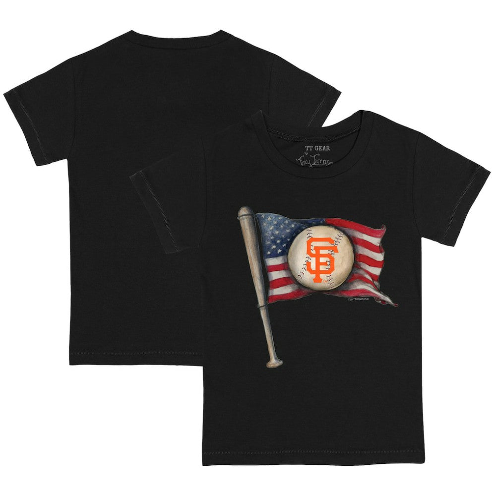 San Francisco Giants Tiny Turnip Youth Baseball Flag T-Shirt - Black T-shirts