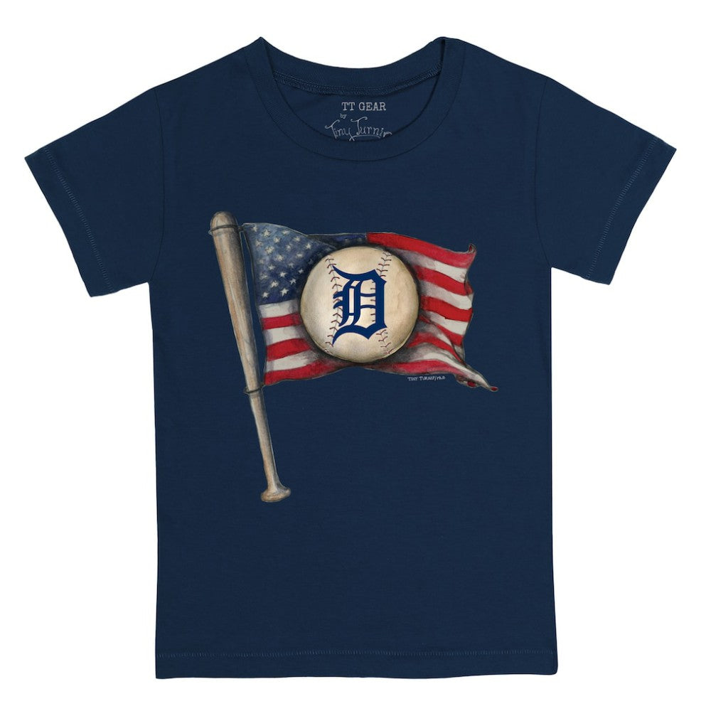 Detroit Tigers Tiny Turnip Youth Baseball Flag T-Shirt - Navy T-shirts