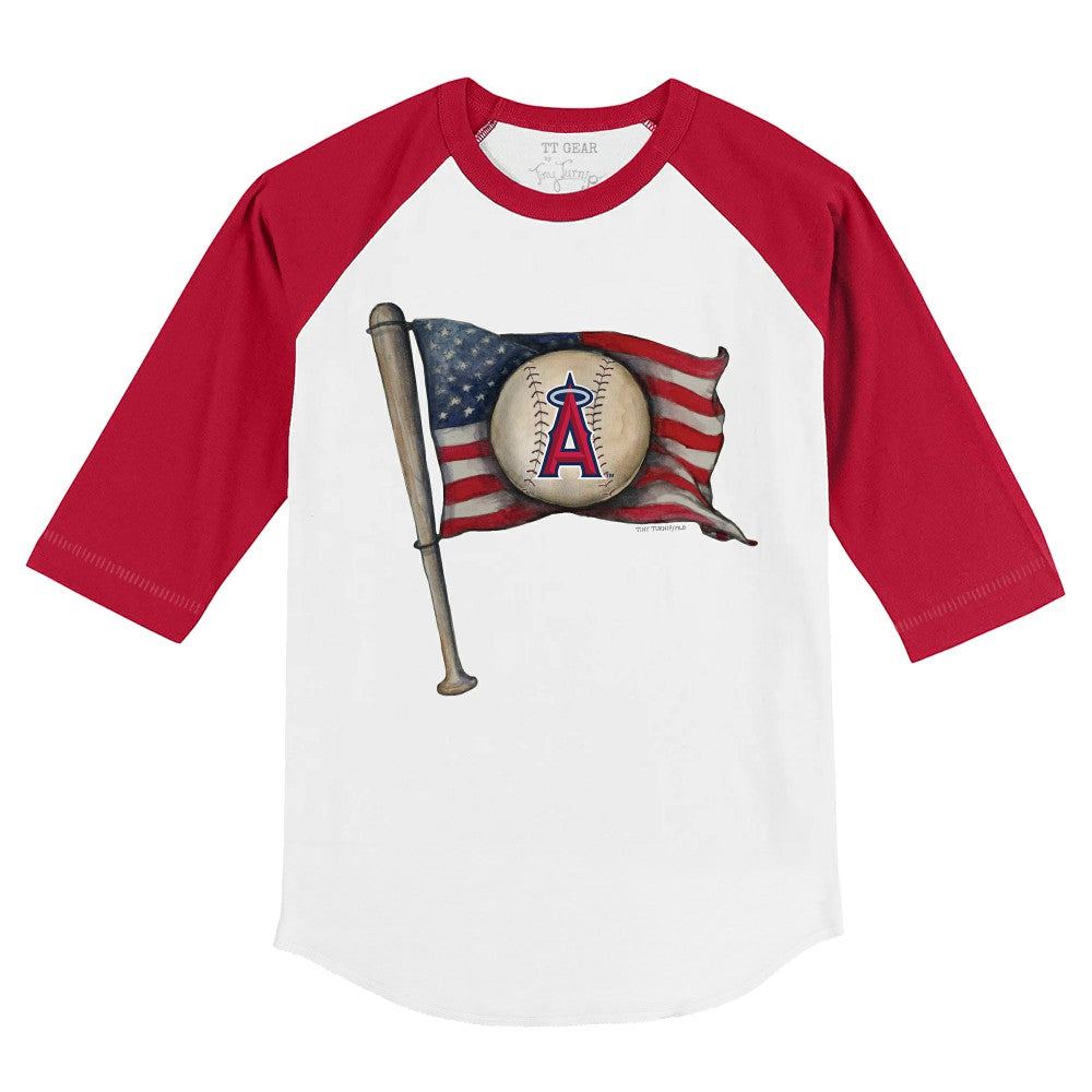 Los Angeles Angels Tiny Turnip Youth Baseball Flag 3/4-Sleeve Raglan T-Shirt - White/Red T-shirts