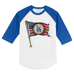Los Angeles Dodgers Tiny Turnip Youth Baseball Flag 3/4-Sleeve Raglan T-Shirt - White/Royal T-shirts