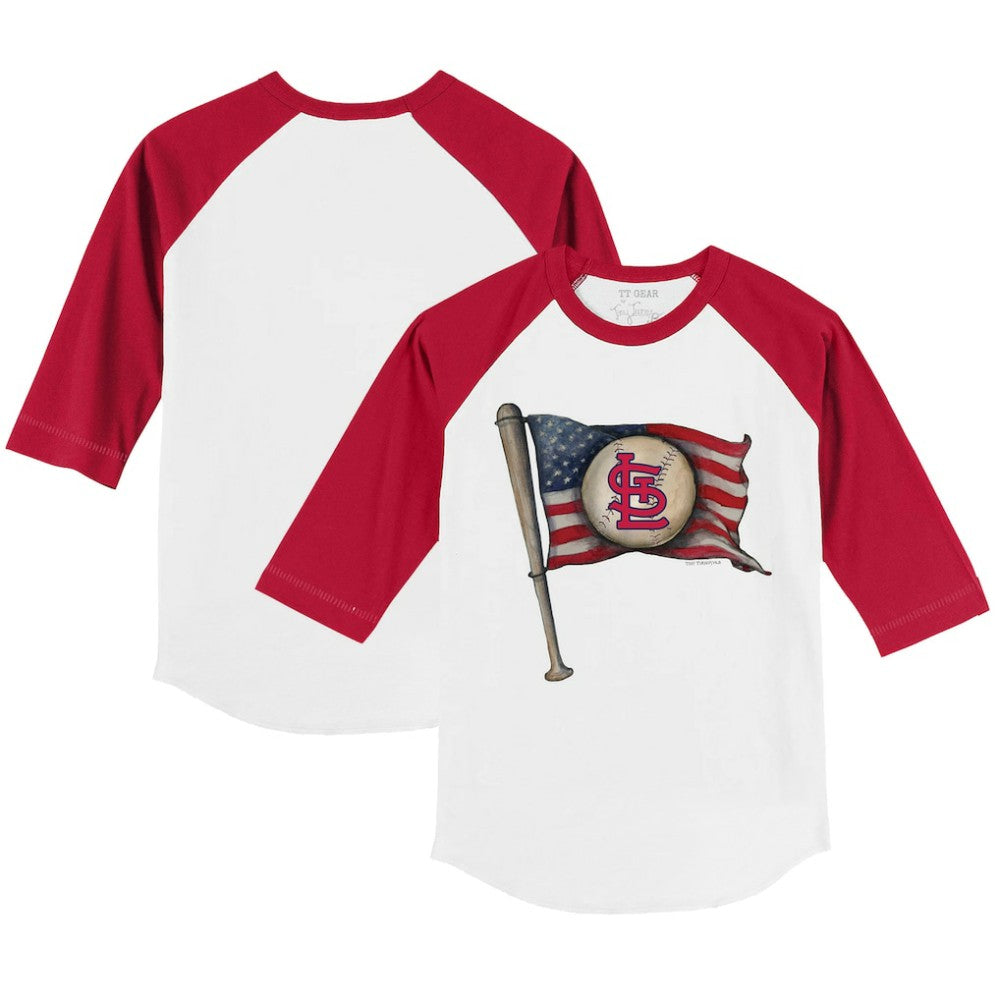 St. Louis Cardinals Tiny Turnip Youth Baseball Flag 3/4-Sleeve Raglan T-Shirt - White/Red T-shirts