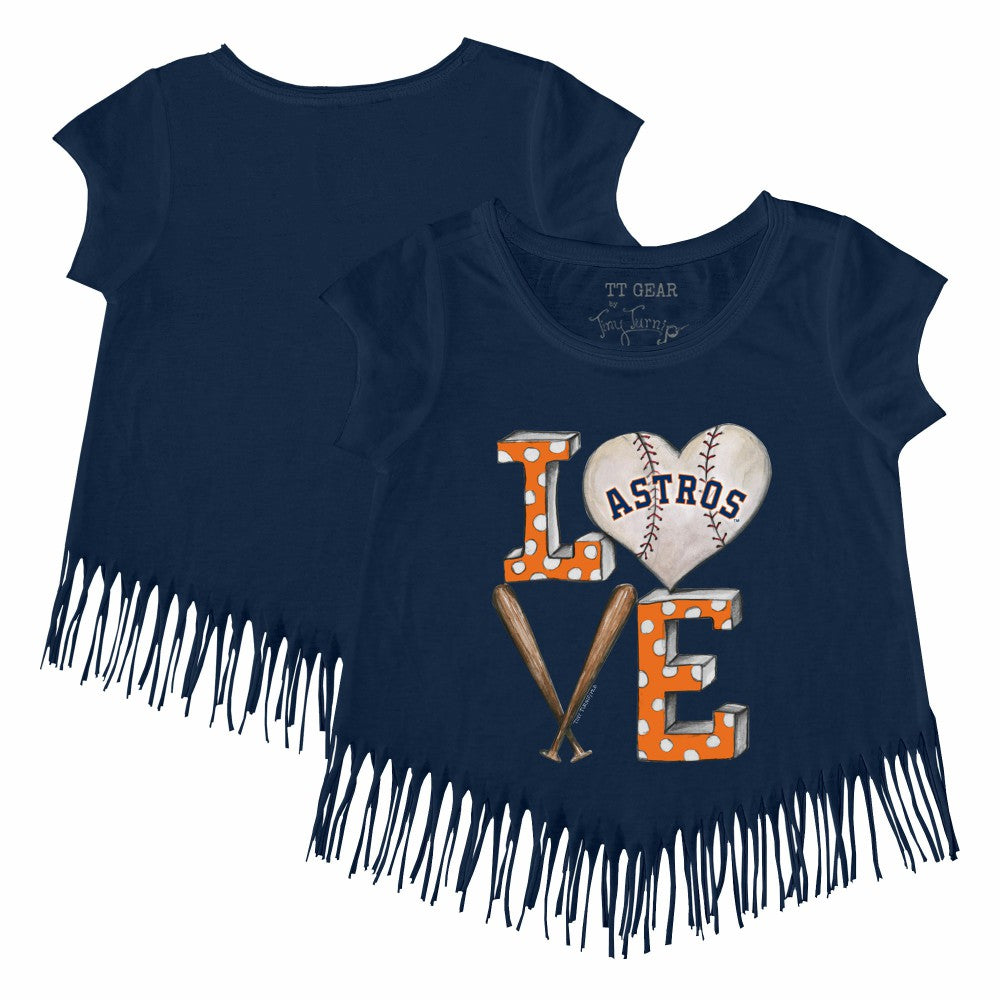 Houston Astros Tiny Turnip Girls Youth Baseball Love Fringe T-Shirt - Navy T-shirts