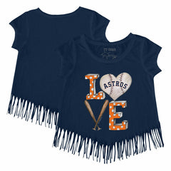 Houston Astros Tiny Turnip Girls Youth Baseball Love Fringe T-Shirt - Navy T-shirts
