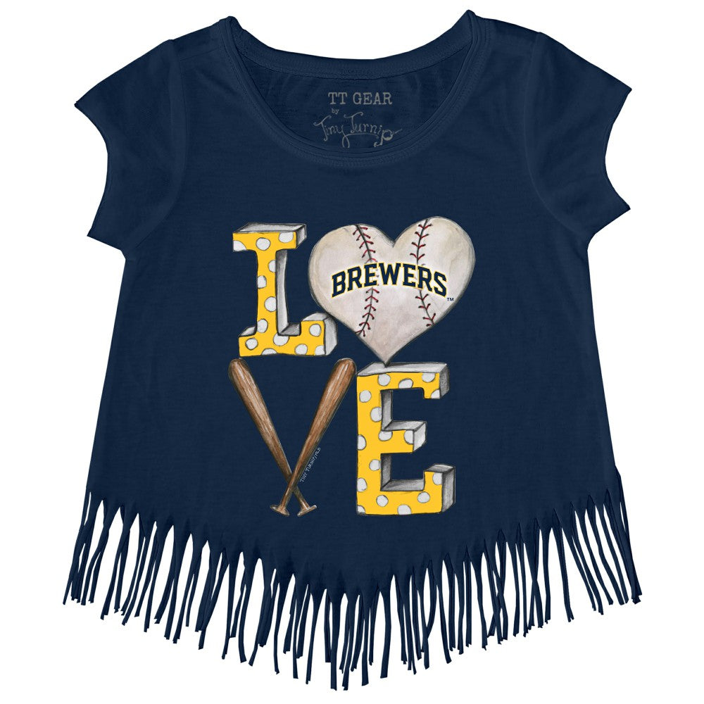 Milwaukee Brewers Tiny Turnip Girls Youth Baseball Love Fringe T-Shirt - Navy T-shirts