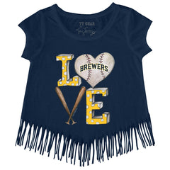Milwaukee Brewers Tiny Turnip Girls Youth Baseball Love Fringe T-Shirt - Navy T-shirts