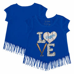 Los Angeles Dodgers Tiny Turnip Girls Youth Baseball Love Fringe T-Shirt - Royal T-shirts
