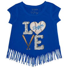 Los Angeles Dodgers Tiny Turnip Girls Youth Baseball Love Fringe T-Shirt - Royal T-shirts
