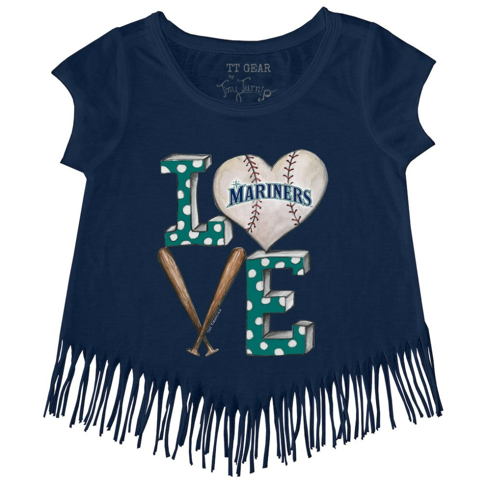 Seattle Mariners Tiny Turnip Girls Youth Baseball Love Fringe T-Shirt - Navy T-shirts