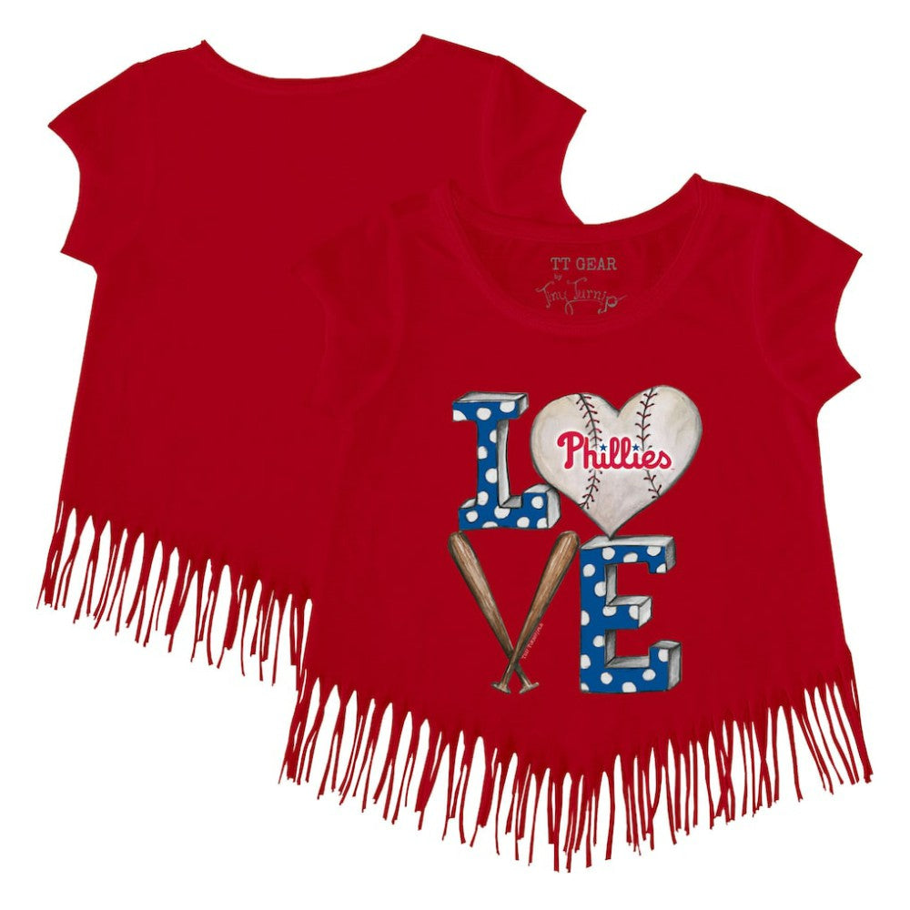 Philadelphia Phillies Tiny Turnip Girls Youth Baseball Love Fringe T-Shirt - Red T-shirts