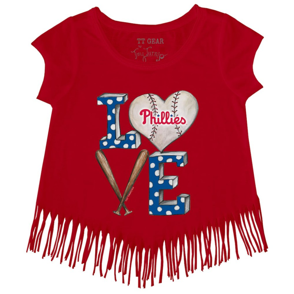 Philadelphia Phillies Tiny Turnip Girls Youth Baseball Love Fringe T-Shirt - Red T-shirts