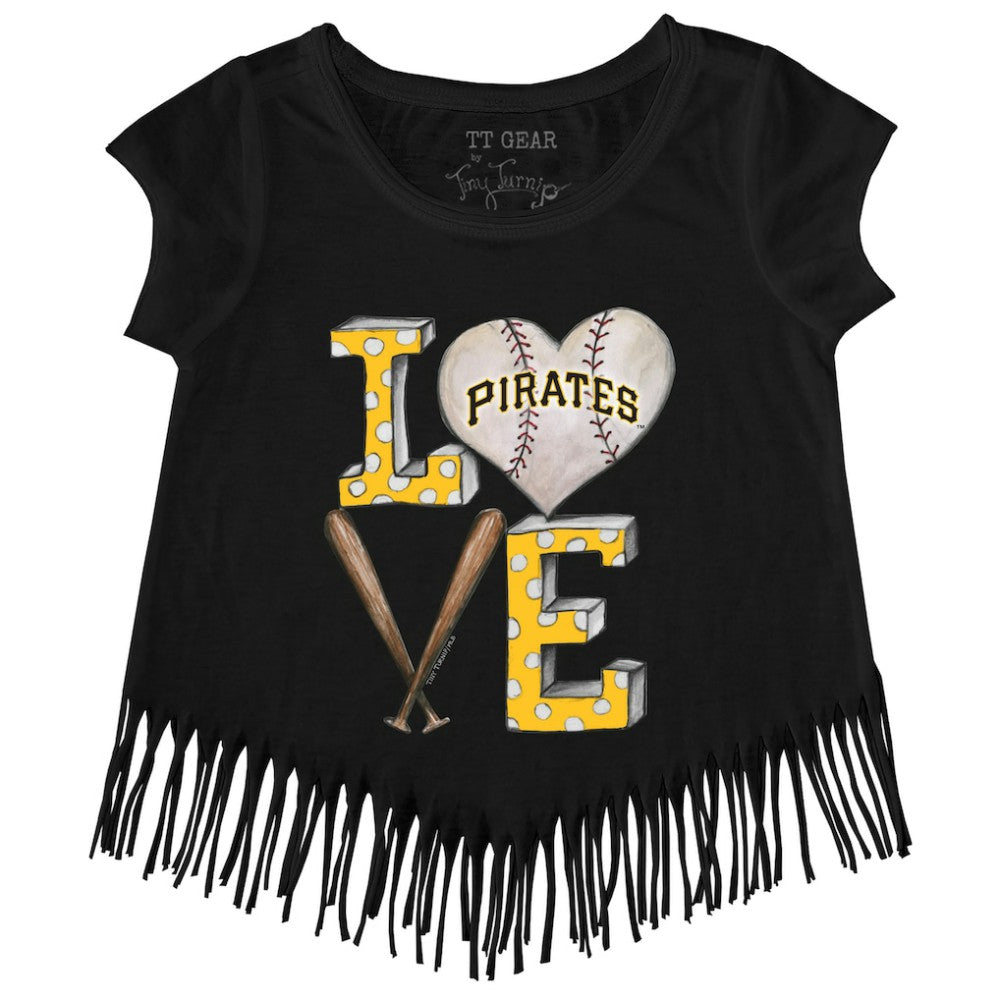 Pittsburgh Pirates Tiny Turnip Girls Youth Baseball Love Fringe T-Shirt - Black T-shirts