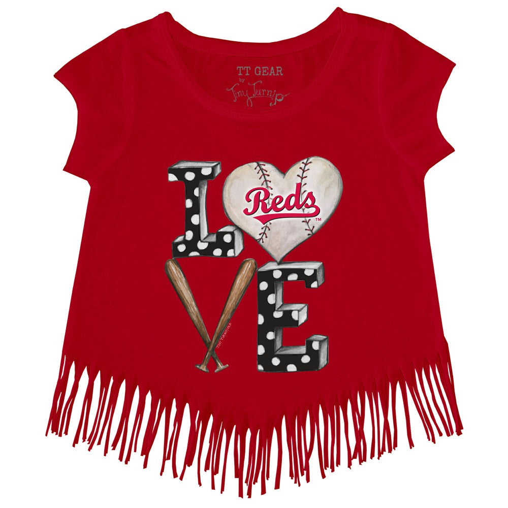 Cincinnati Reds Tiny Turnip Girls Youth Baseball Love Fringe T-Shirt - Red T-shirts