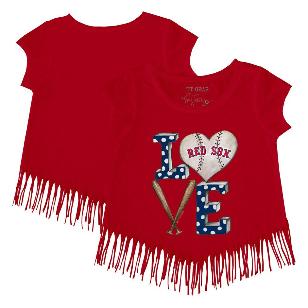 Boston Red Sox Tiny Turnip Girls Youth Baseball Love Fringe T-Shirt - Red T-shirts