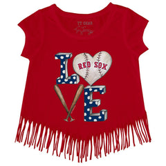 Boston Red Sox Tiny Turnip Girls Youth Baseball Love Fringe T-Shirt - Red T-shirts
