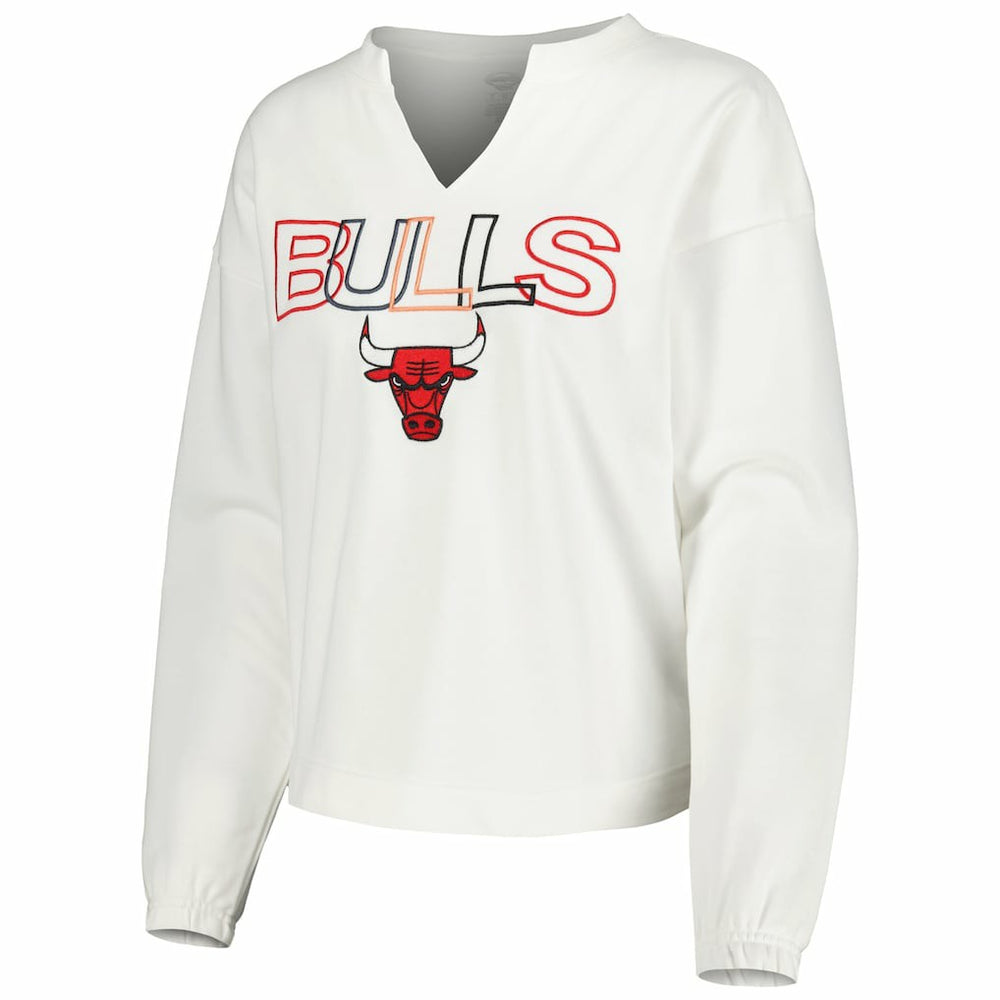 Chicago Bulls Concepts Sport Women's Sunray Notch Neck Long Sleeve Top White