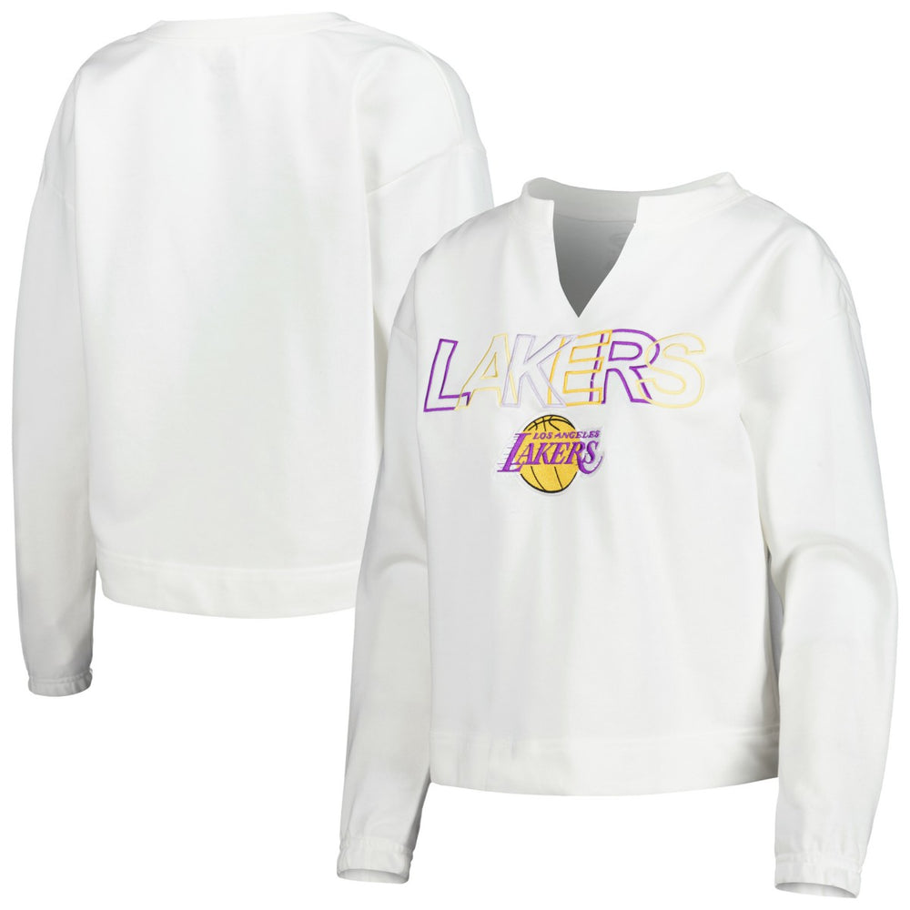 Los Angeles Lakers Concepts Sport Women's Sunray Notch Neck Long Sleeve Top White