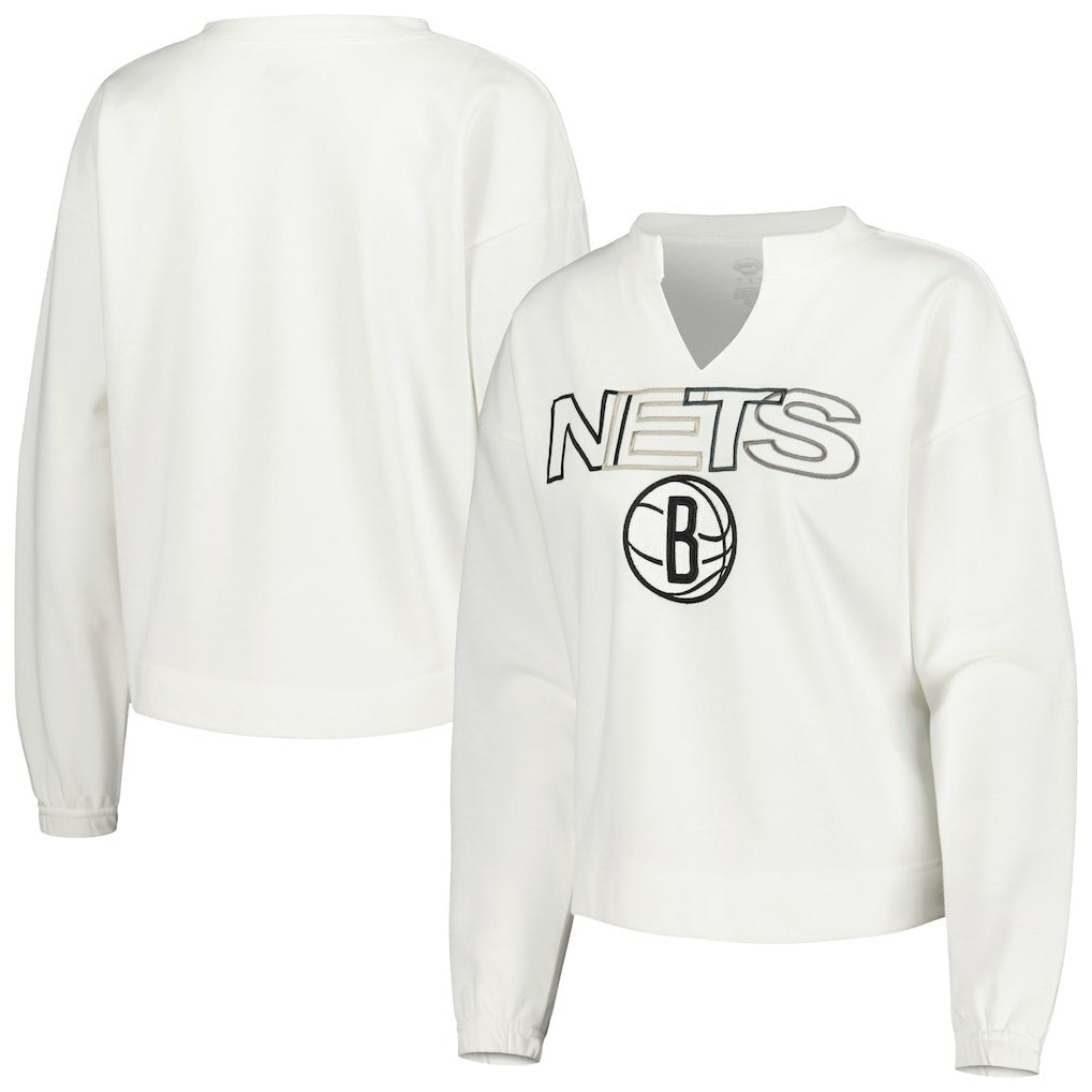 Brooklyn Nets Concepts Sport Women's Sunray Notch Neck Long Sleeve Top White