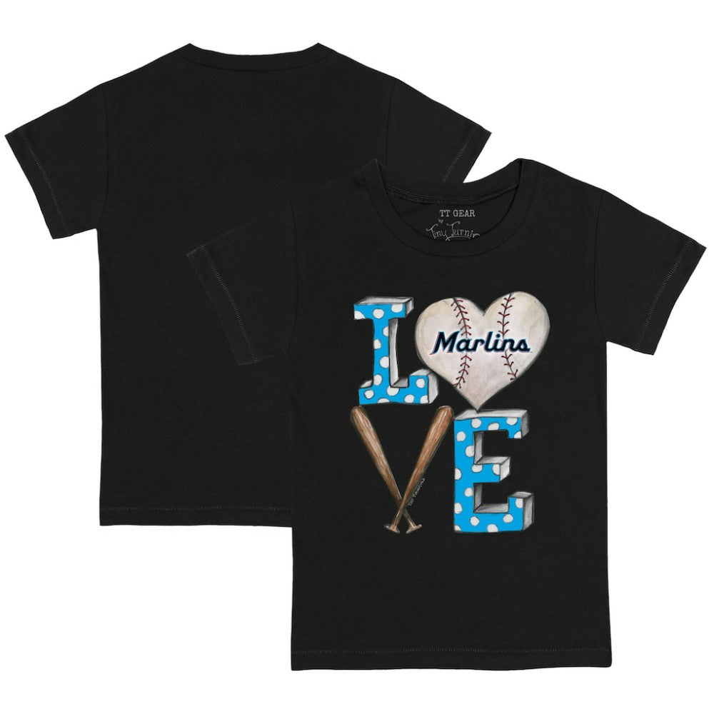 Miami Marlins Tiny Turnip Youth Baseball Love T-Shirt - Black T-shirts