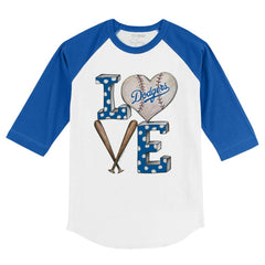 Los Angeles Dodgers Tiny Turnip Youth Baseball Love 3/4-Sleeve Raglan T-Shirt - White/Royal T-shirts
