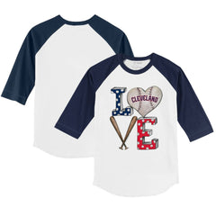 Cleveland Guardians Tiny Turnip Youth Baseball Love 3/4-Sleeve Raglan T-Shirt - White/Navy T-shirts