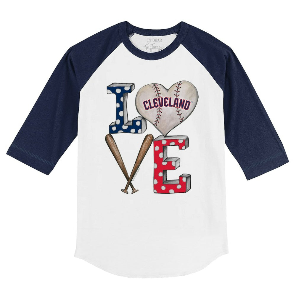 Cleveland Guardians Tiny Turnip Youth Baseball Love 3/4-Sleeve Raglan T-Shirt - White/Navy T-shirts